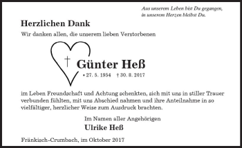 Traueranzeige von Günter Heß von Trauerportal Echo Online