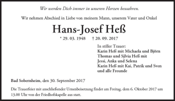 Traueranzeige von Hans-Josef Heß von Trauerportal Rhein Main Presse