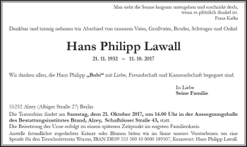 Traueranzeige von Hans Philipp Lawall von Trauerportal Rhein Main Presse