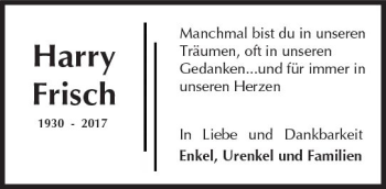 Traueranzeige von Harry Frisch von Trauerportal Echo Online