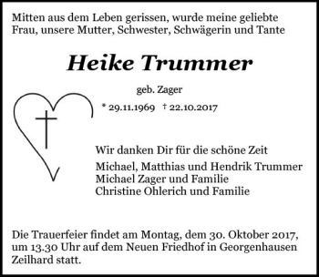 Traueranzeige von Heike Trummer von Trauerportal Echo Online