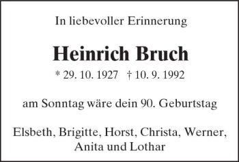 Traueranzeige von Heinrich Bruch von Trauerportal Rhein Main Presse