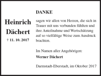 Traueranzeige von Heinrich Dächert von Trauerportal Echo Online