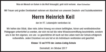 Traueranzeige von Heinrich Keil von Trauerportal Echo Online