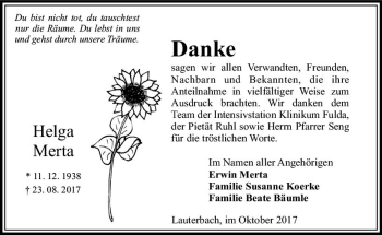 Traueranzeige von Helga Merta von VRM Trauer
