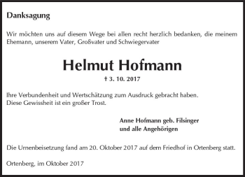 Traueranzeige von Helmut Hofmann von  Kreisanzeiger