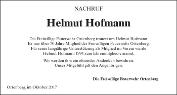 Traueranzeige von Helmut Hofmann von  Kreisanzeiger