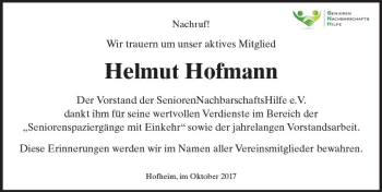 Traueranzeige von Helmut Hofmann von Trauerportal Rhein Main Presse