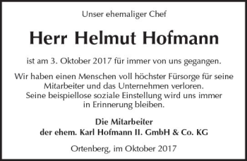 Traueranzeige von Helmut Hofmann von  Kreisanzeiger