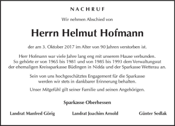 Traueranzeige von Helmut Hofmann von  Kreisanzeiger