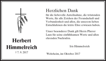 Traueranzeige von Herbert Himmelreich von  Usinger Anzeiger