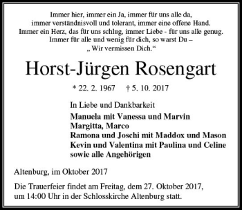 Traueranzeige von Horst-Jürgen Rosengart von VRM Trauer