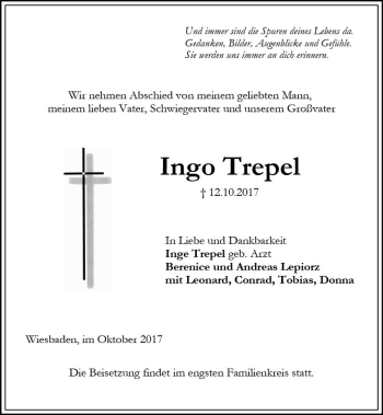 Traueranzeige von Ingo Trepel von Trauerportal Rhein Main Presse