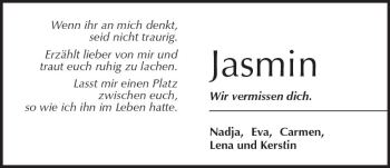 Traueranzeige von Jasmin  von VRM Trauer