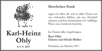 Traueranzeige von Karl-Heinz Ohly von Trauerportal Rhein Main Presse
