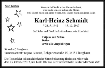 Traueranzeige von Karl-Heinz Schmidt von VRM Trauer