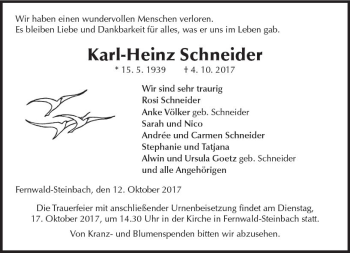Traueranzeige von Karl-Heinz Schneider von  Gießener Anzeiger