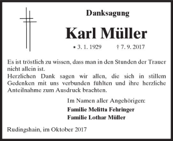 Traueranzeige von Karl Müller von  Kreisanzeiger