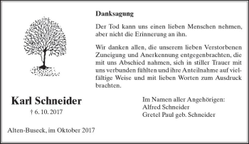 Traueranzeige von Karl Schneider von  Gießener Anzeiger