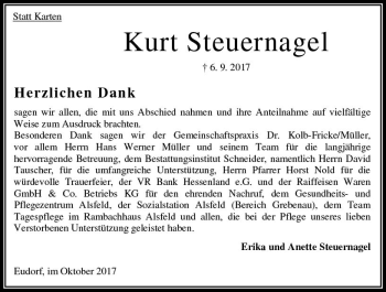 Traueranzeige von Kurt Steuernagel von VRM Trauer