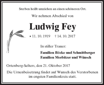 Traueranzeige von Ludwig Fey von  Kreisanzeiger