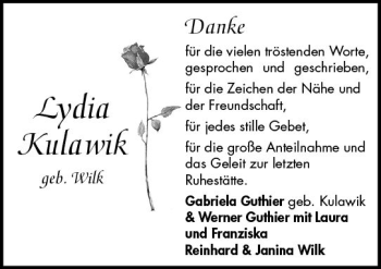 Traueranzeige von Lydia Kulawik von Trauerportal Echo Online