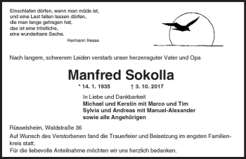 Traueranzeige von Manfred Sokolla von Trauerportal Rhein Main Presse