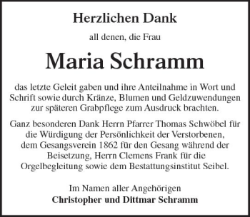 Traueranzeige von Maria Schramm von Trauerportal Rhein Main Presse