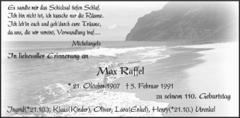 Traueranzeige von Max Raffel von Trauerportal Rhein Main Presse