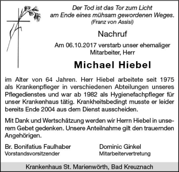 Traueranzeige von Michael Hiebel von Trauerportal Rhein Main Presse