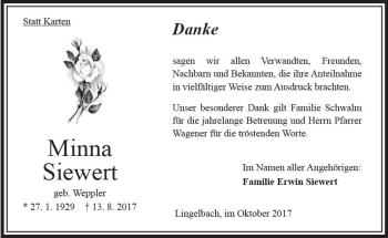 Traueranzeige von Minna Siewert von VRM Trauer