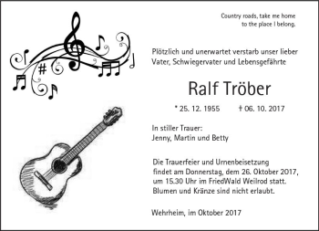 Traueranzeige von Ralf Tröber von  Usinger Anzeiger