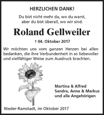Traueranzeige von Roland Gellweiler von Trauerportal Echo Online
