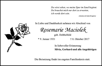 Traueranzeige von Rosemarie Maciolek von Trauerportal Rhein Main Presse