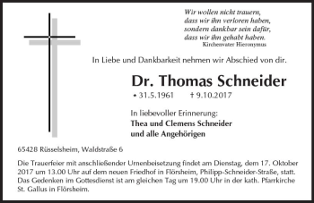 Traueranzeige von Thomas Schneider von Trauerportal Rhein Main Presse