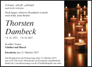 Traueranzeige von Thorsten Dambeck von  Camberger Anzeiger