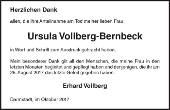 Traueranzeige von Ursula Vollberg-Bernbeck von Trauerportal Echo Online