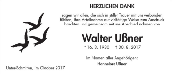 Traueranzeige von Walter Ußner von  Kreisanzeiger