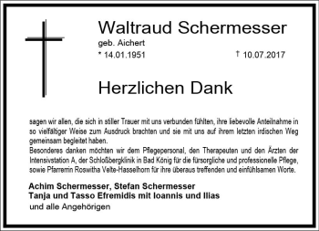 Traueranzeige von Waltraud Schermesser von Trauerportal Echo Online