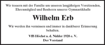 Traueranzeige von Wilhelm Erb von  Kreisanzeiger