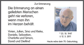 Traueranzeige von Wolfgang Diehl von Trauerportal Rhein Main Presse