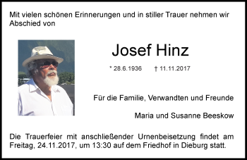 Traueranzeige von Josef Hinz 