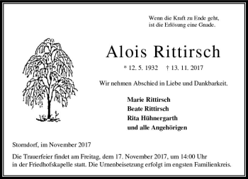 Traueranzeige von Alois Rittirsch von VRM Trauer