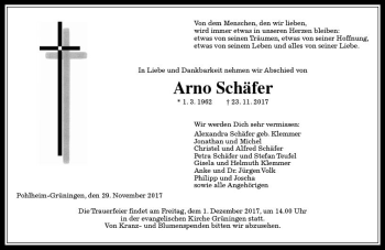 Traueranzeige von Arno Schäfer von  Gießener Anzeiger