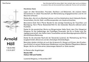 Traueranzeige von Arnold Höll von VRM Trauer