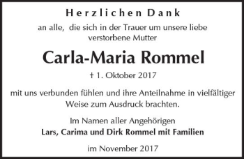 Traueranzeige von Carla-Maria Rommel von Trauerportal Echo Online