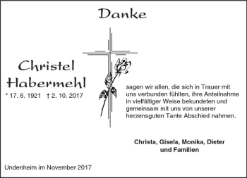 Traueranzeige von Christel Habermehl von Trauerportal Rhein Main Presse
