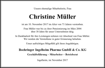 Traueranzeige von Christine Müller von Trauerportal Rhein Main Presse