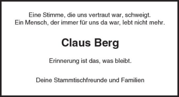 Traueranzeige von Claus Berg von Trauerportal Echo Online