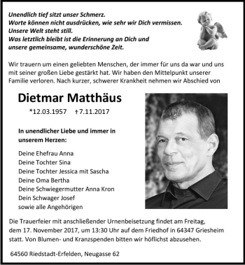 Traueranzeige von Dietmar Matthäus von Trauerportal Echo Online